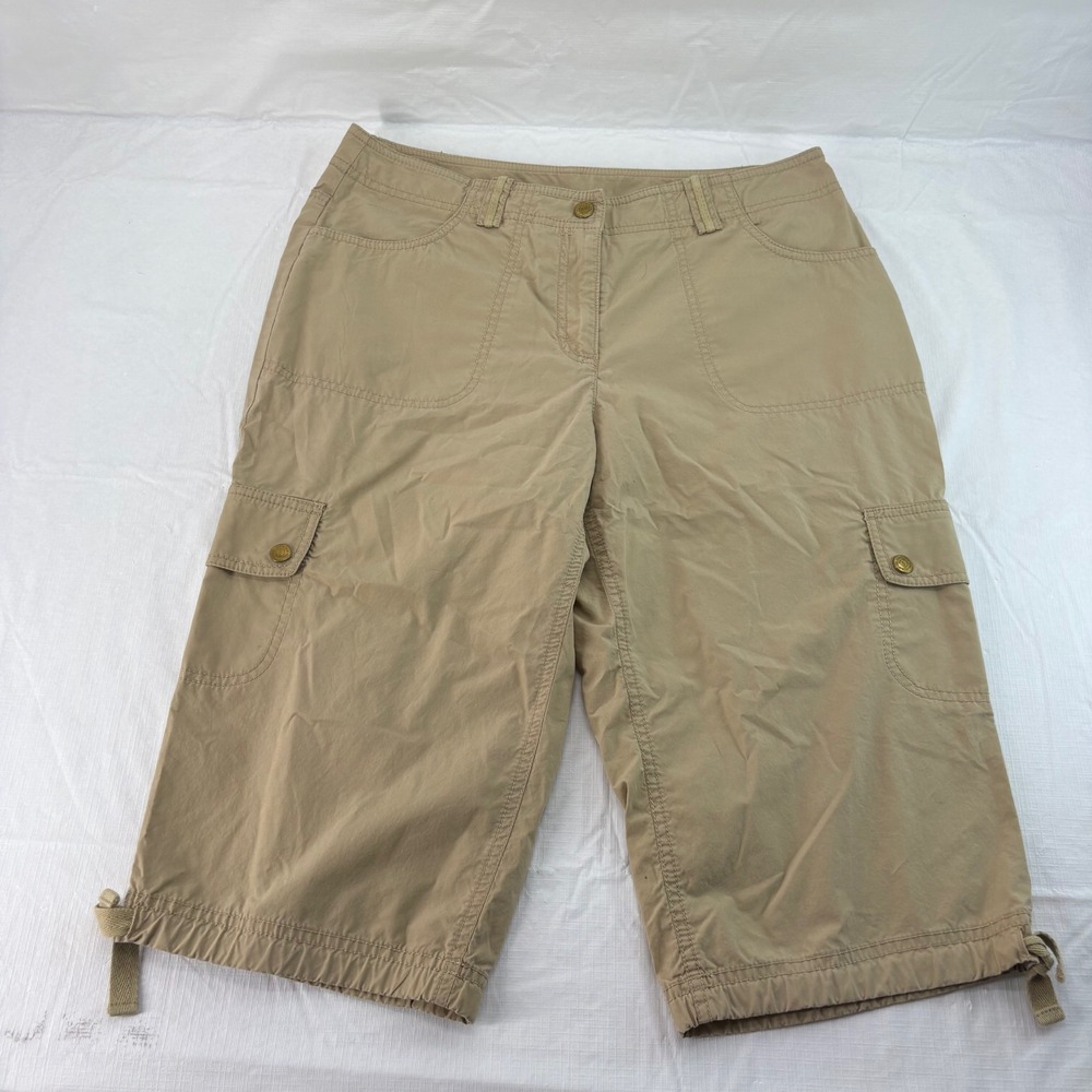 Jones New York Signature Women 8 Khaki Tan Cotton Cargo Capri Pants Utility 5597